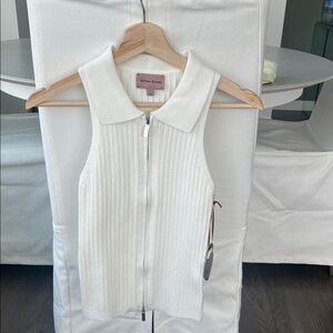 Romeo Romeo White Ribbed Zip Polo Tank sweater